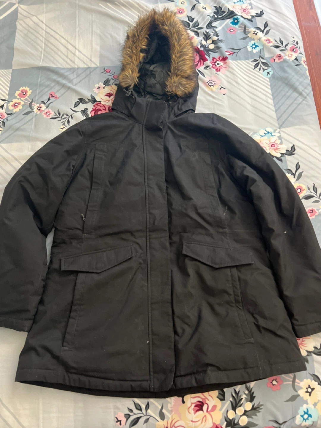 Black Parka Jacket with Fur Hood