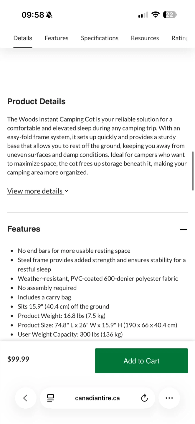 Woods Folding Instant Portable Camping Cot - photo 5