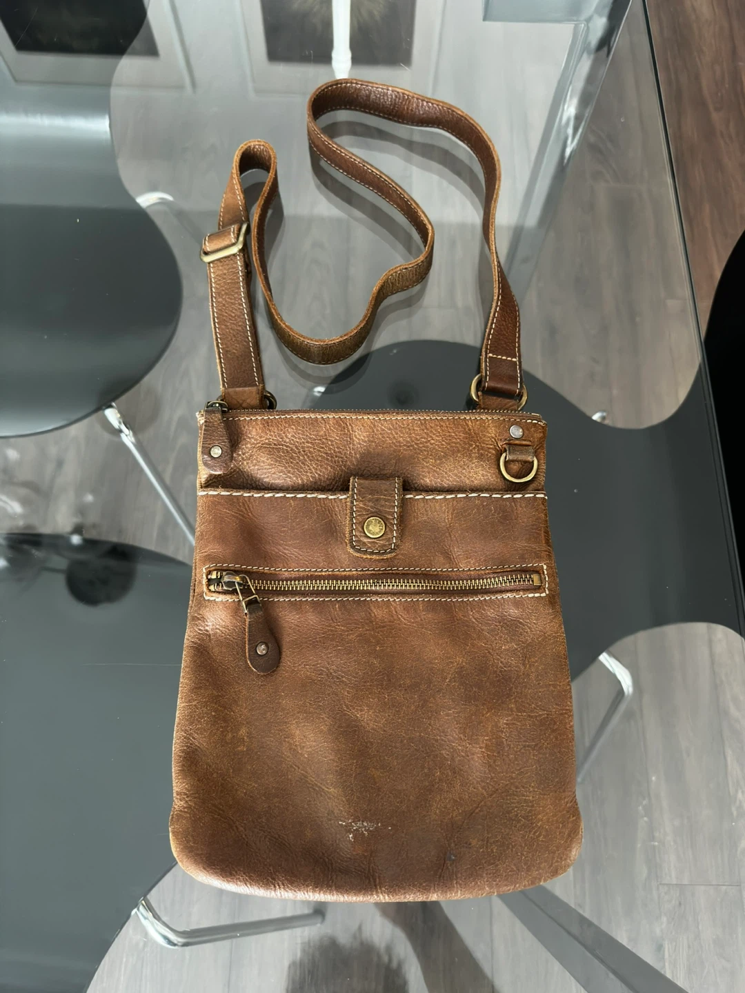 Vintage Roots Brown Leather Crossbody Bag