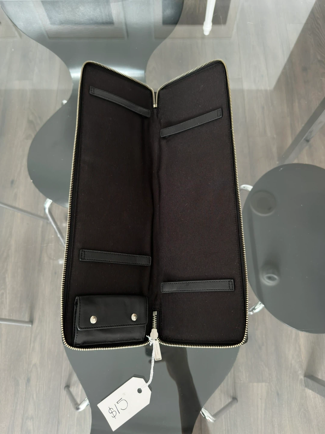 COACH Black Leather Tie Zippered Organizer Pouch - photo 2
