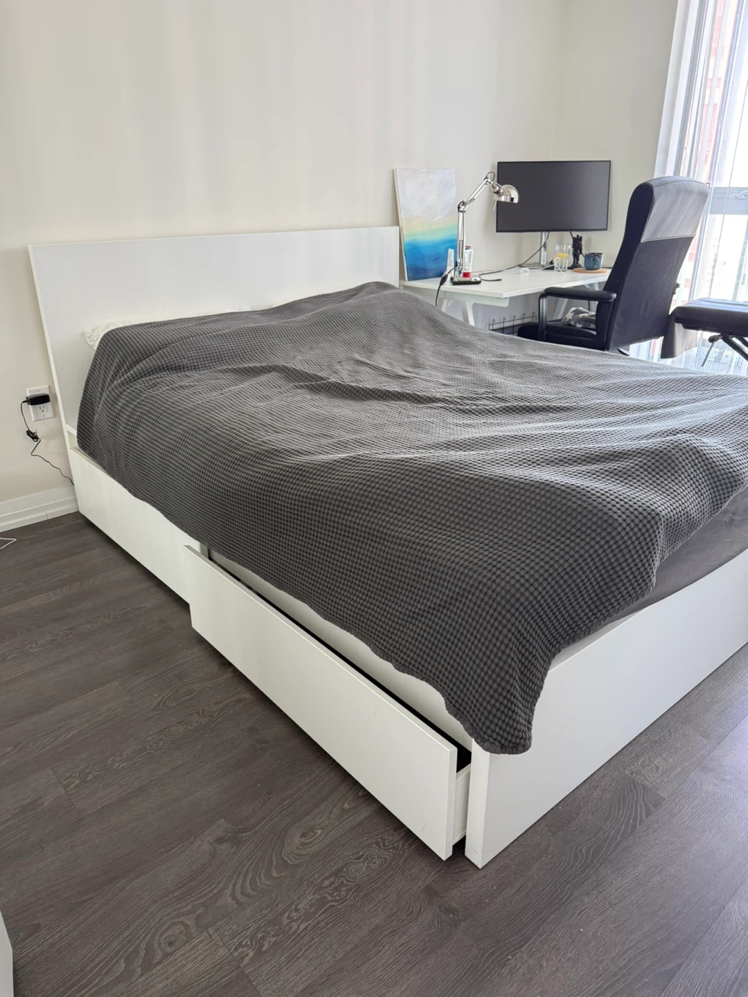 MALM High Bed Frame + 2 Storage Boxes — Great Condition