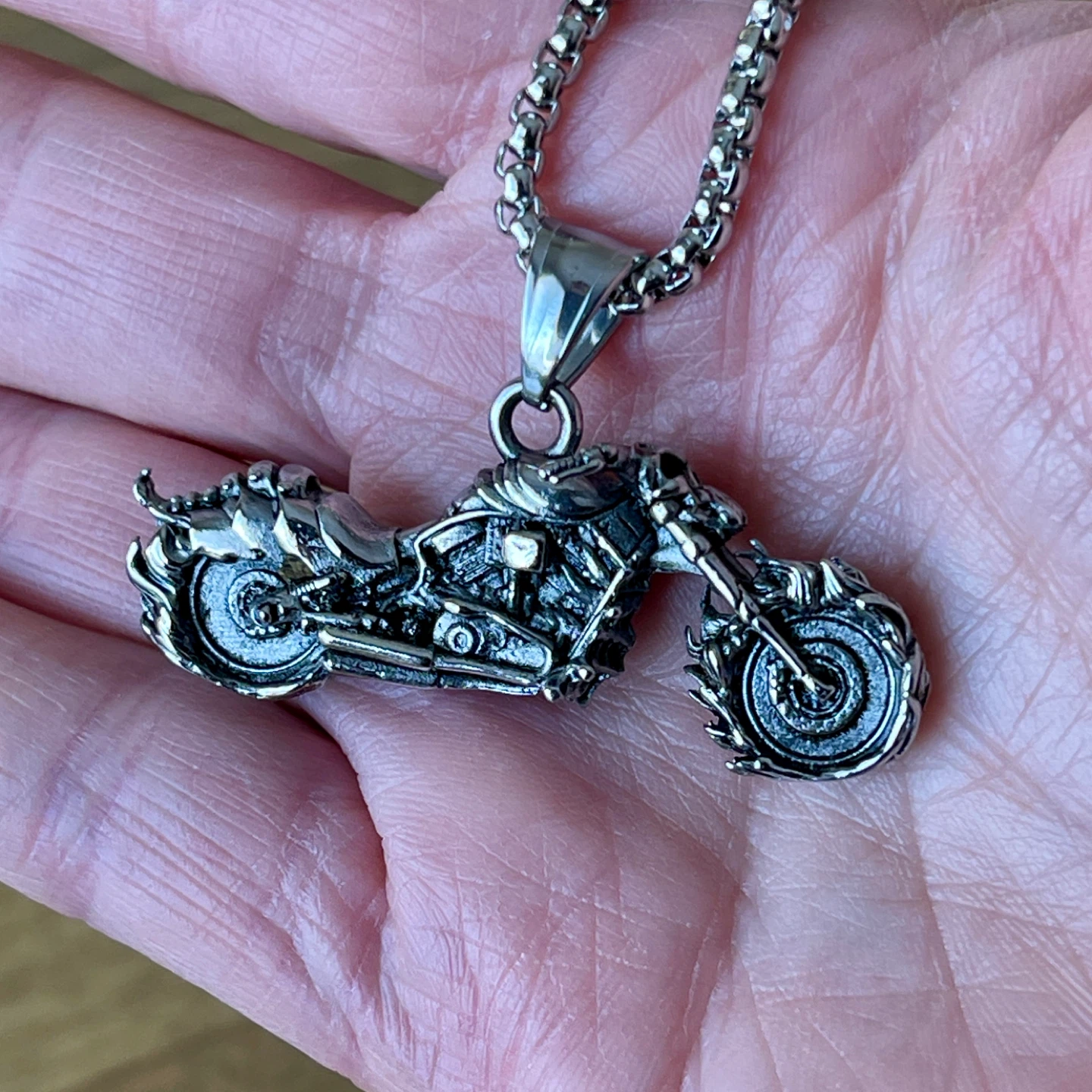 Chopper motorcycle “ghost rider” stainless steel necklace - photo 3