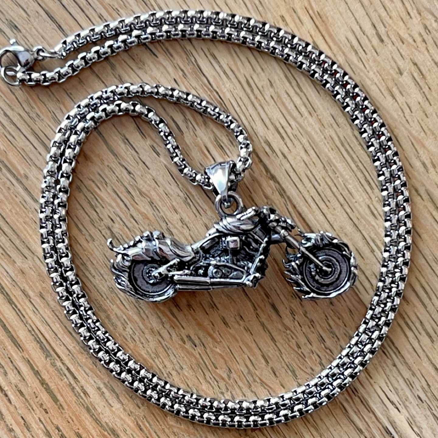 Chopper motorcycle “ghost rider” stainless steel necklace - photo 2