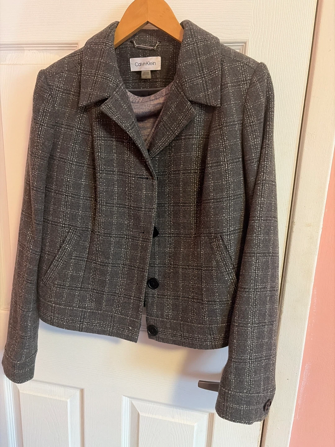 Calvin Klein Women's Grey Plaid Blazer