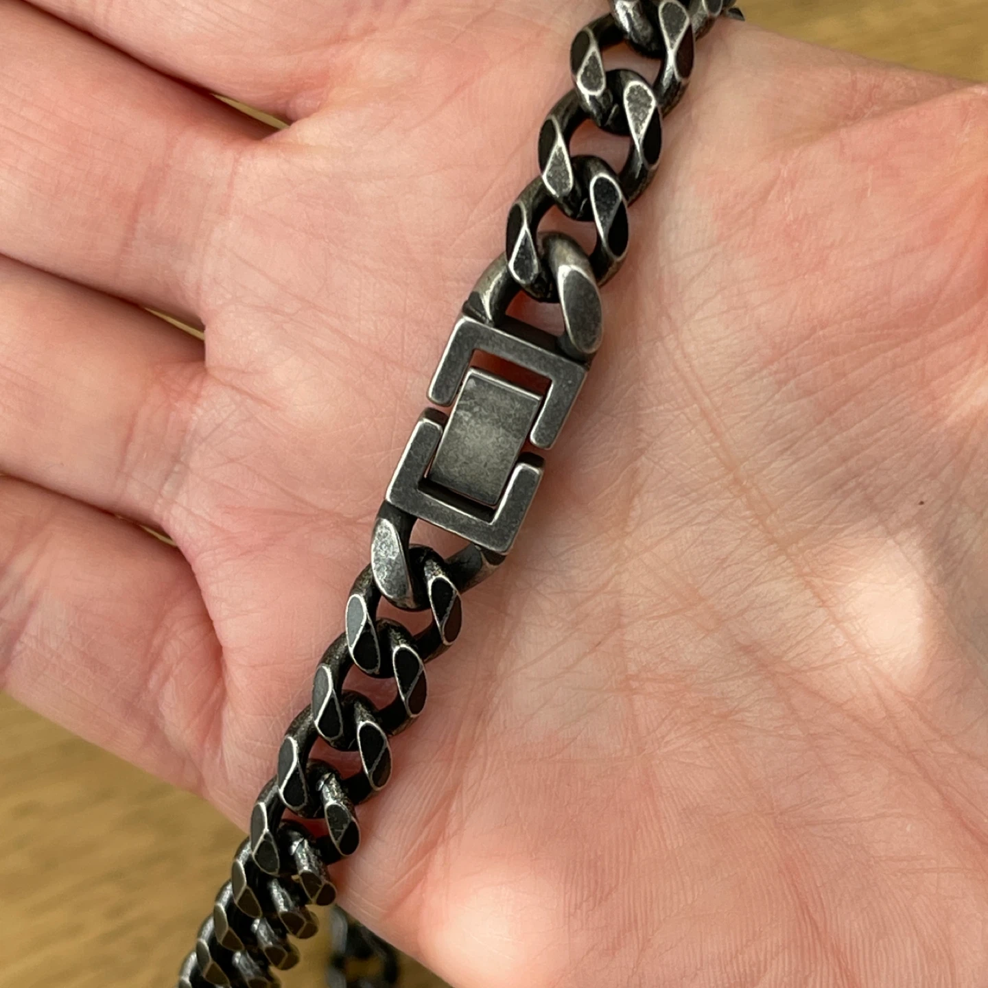Rugged Oxidized curb link box clasp stainless steel chain (9mm) - photo 4