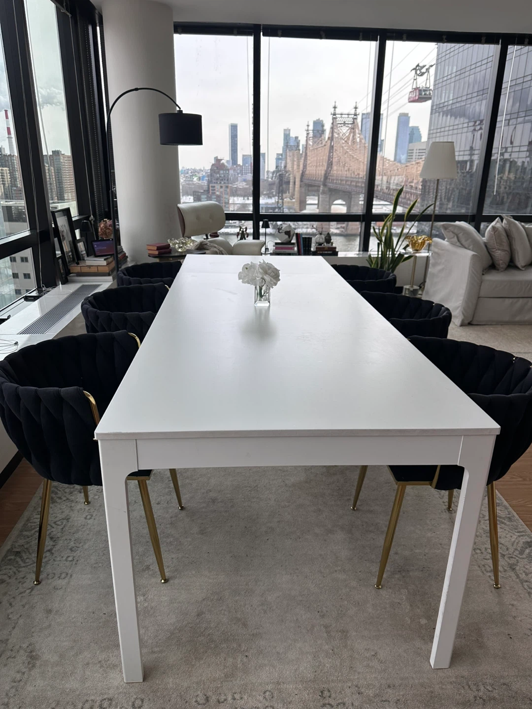 White Dining Table with 6 Black Chairs - photo 3