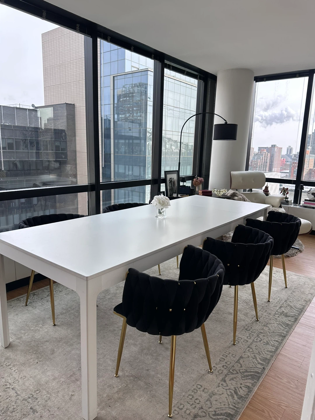 White Dining Table with 6 Black Chairs - photo 4