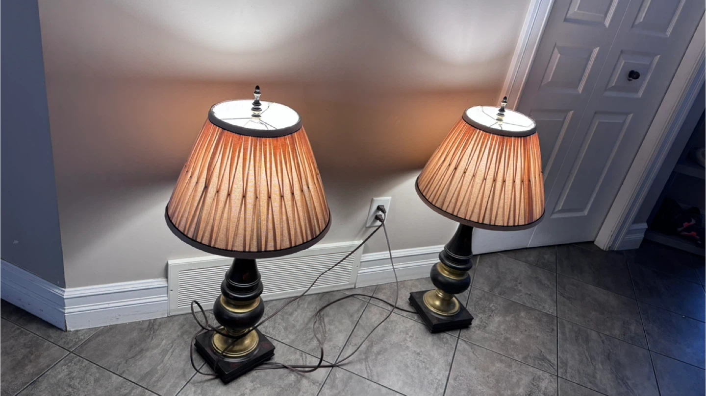 Pair of Vintage Table Lamps with Pleated Shades