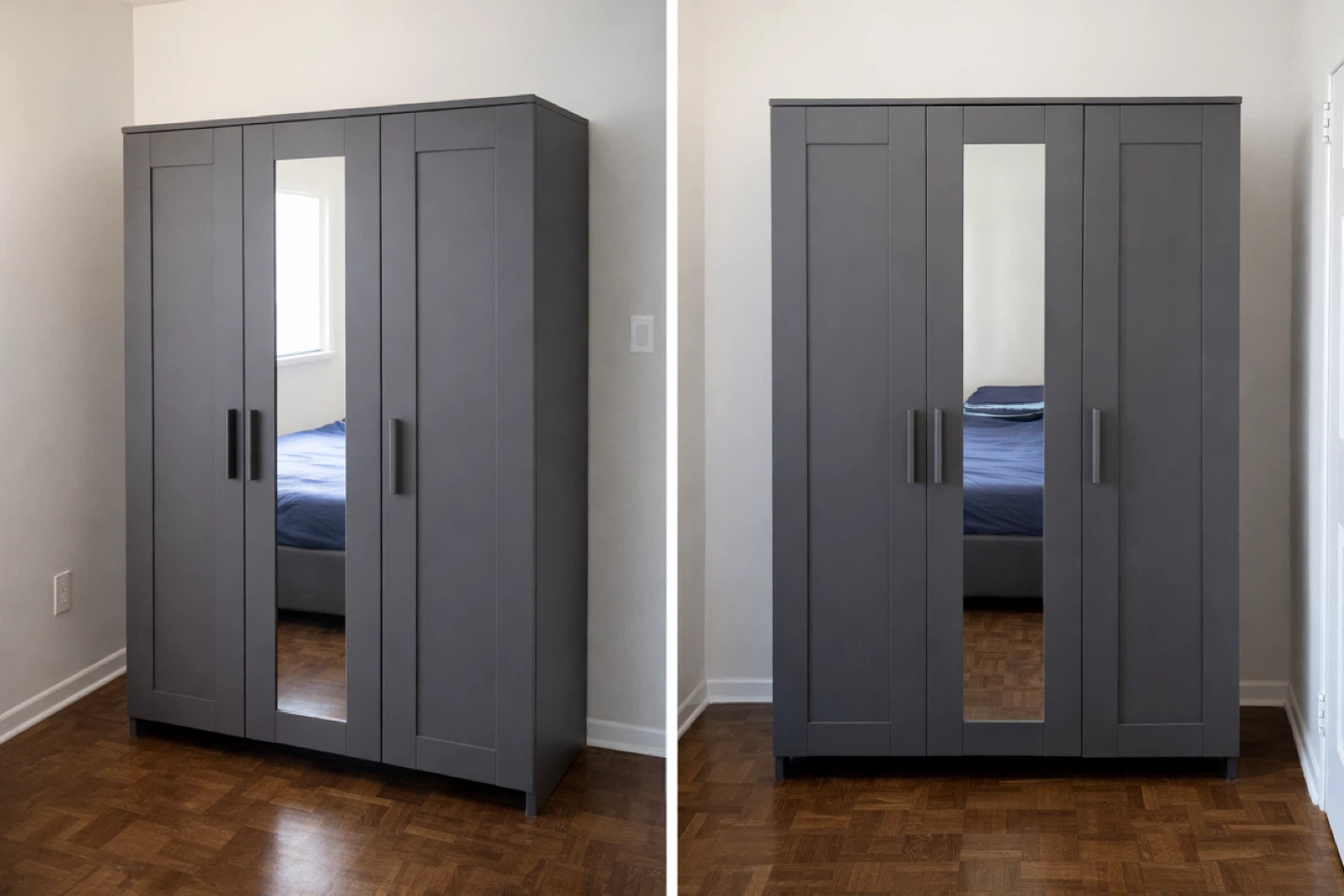Dark Grey 4-Door Wardrobe with Mirrors