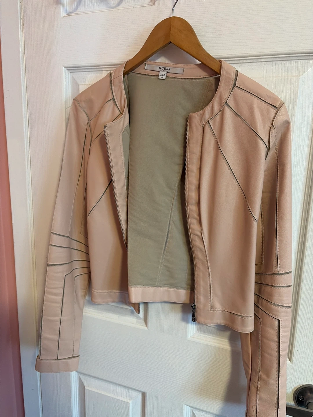 Guess Pink Faux Leather Moto Jacket