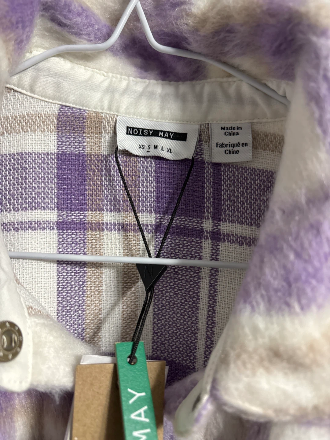 NOISY MAY Plaid Flannel Shirt Jacket - Purple/White - Size S - photo 2