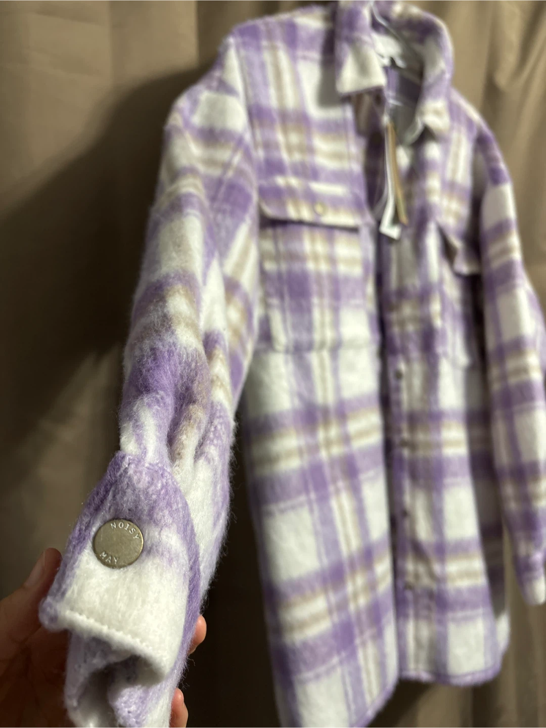 NOISY MAY Plaid Flannel Shirt Jacket - Purple/White - Size S - photo 3