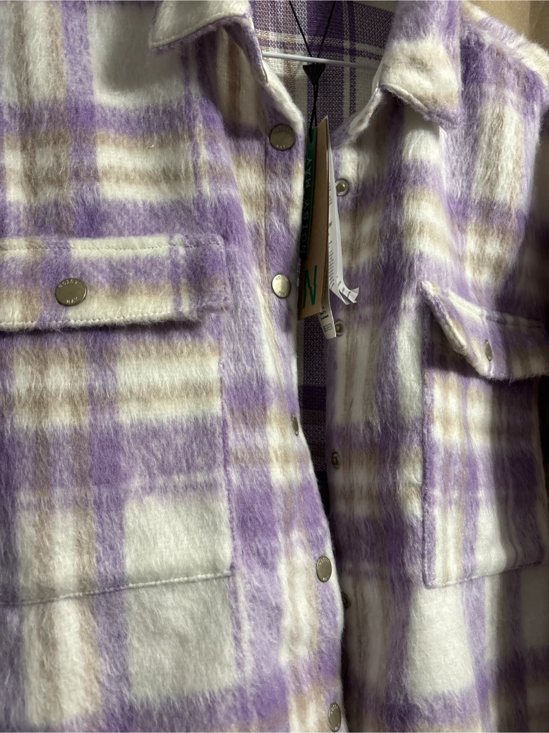 NOISY MAY Plaid Flannel Shirt Jacket - Purple/White - Size S - photo 4
