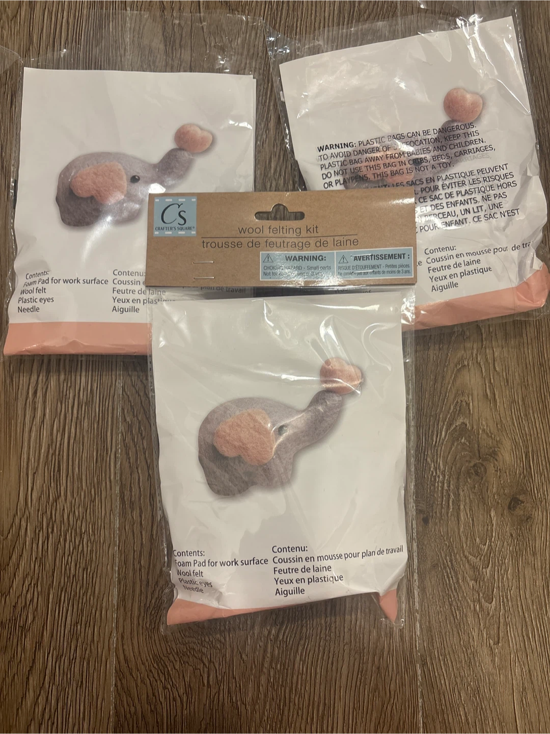 3 Crafter's Square Wool Felting Kits - Elephant