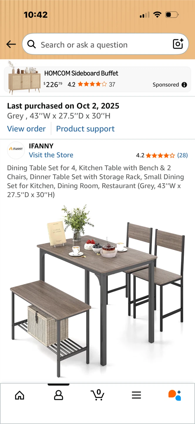 Dining Table Set with Bench & 2 Chairs - Grey - photo 2