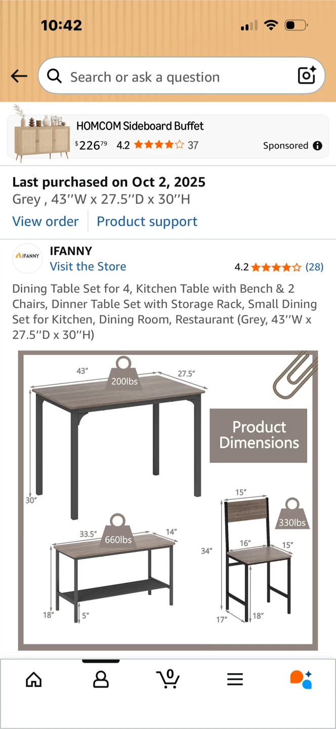 Dining Table Set with Bench & 2 Chairs - Grey