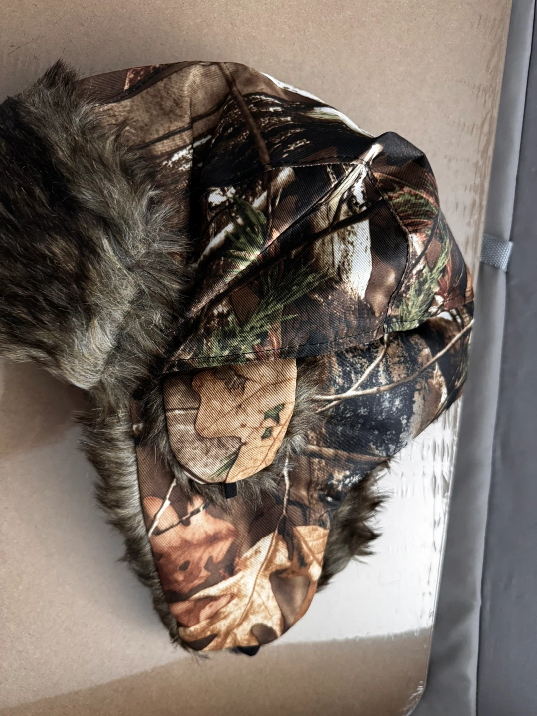 Camouflage Trapper Hat with Faux Fur Trim