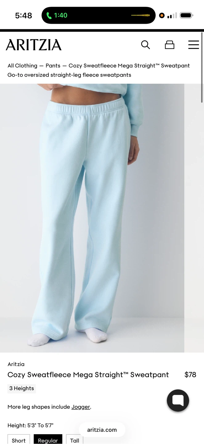 Aritzia Cozy Sweatfleece Mega Straight Sweatpant
