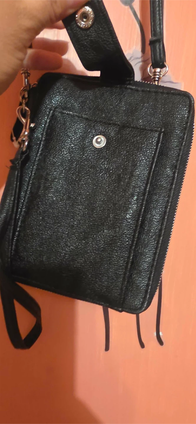 Black Faux Leather Wallet/Clutch with Strap - photo 2