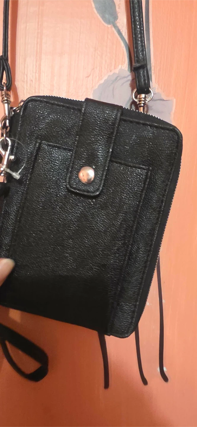 Black Faux Leather Wallet/Clutch with Strap