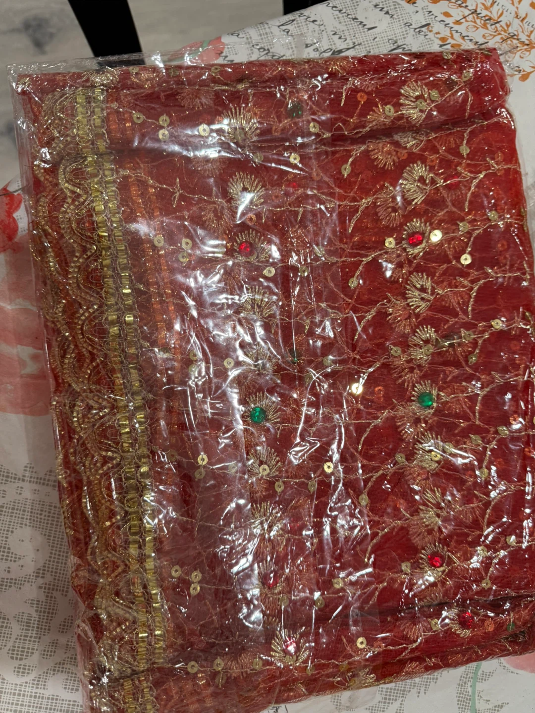 Embellished Fabric Scraps - Red, Orange, Yellow - photo 4