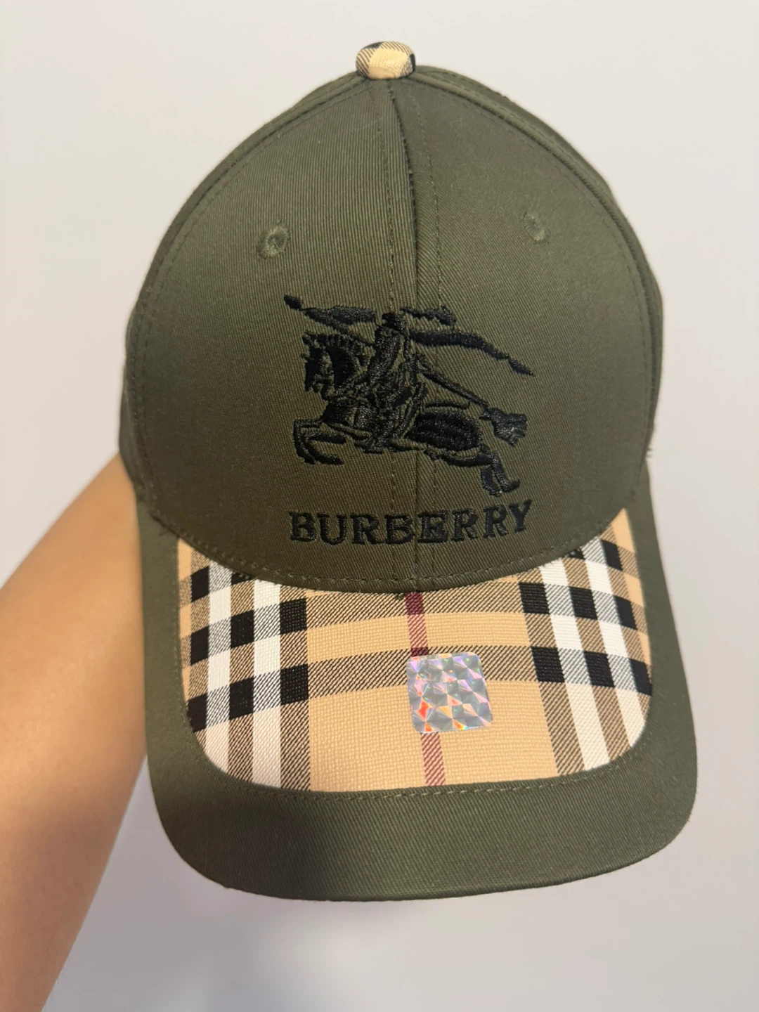 Burberry Baseball Cap - Olive Green with Haymarket Check