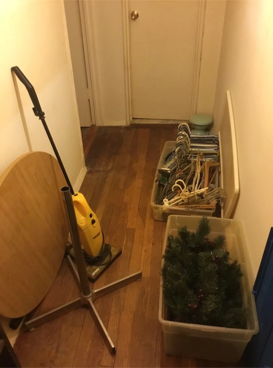 Table, Hangers, artificial Xmas tree