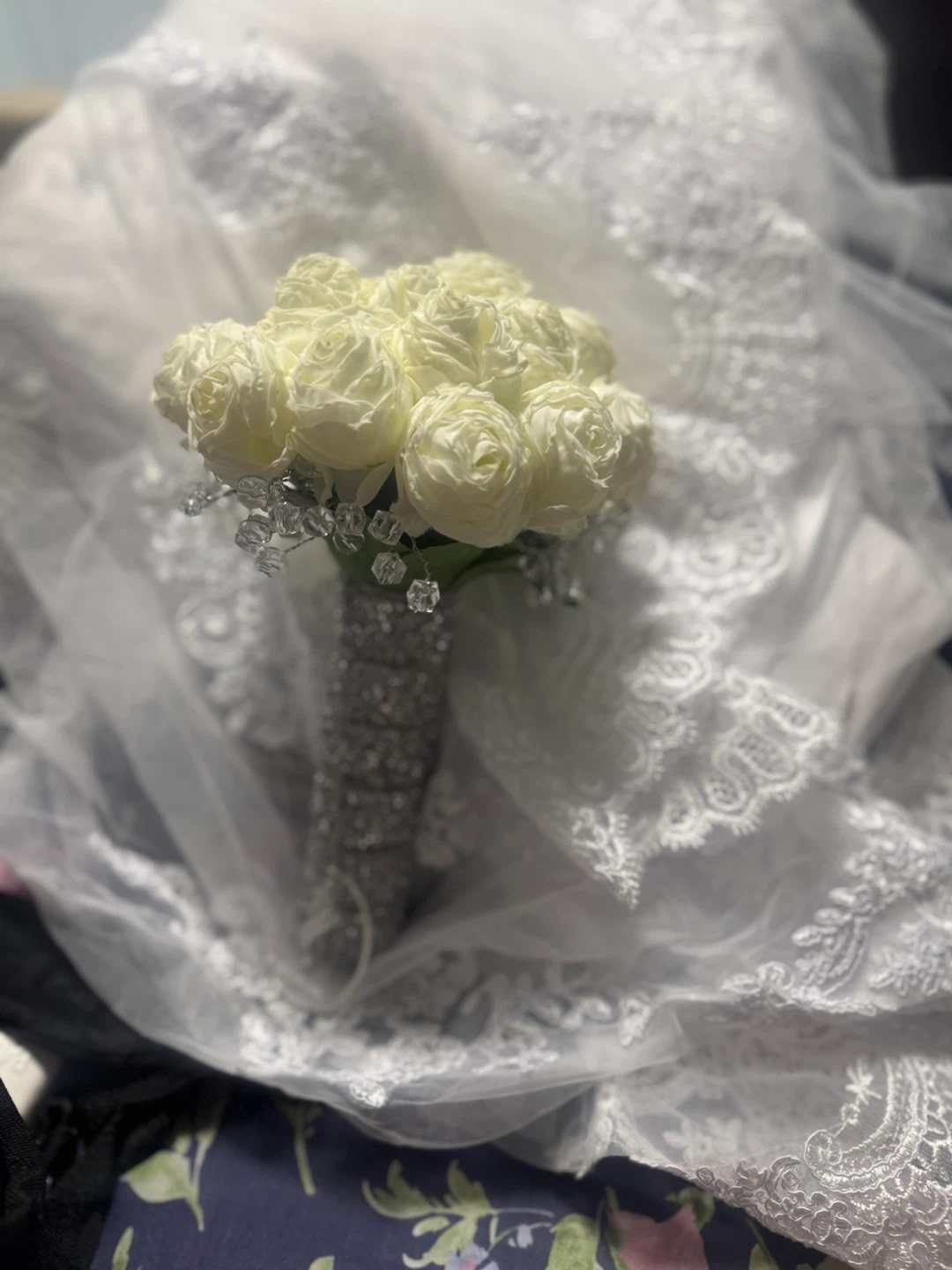 White Rose Bridal Bouquet with Crystal Accents - photo 2