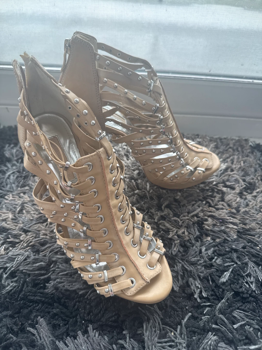 BCBG Strappy Heels with Silver Studs