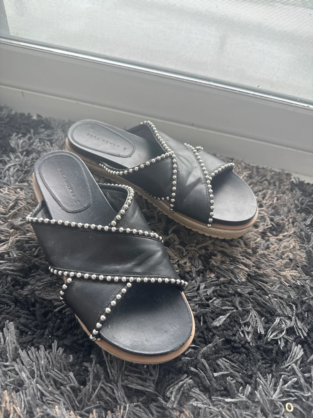 Zara Woman Black Studded Cross-Strap Sandals