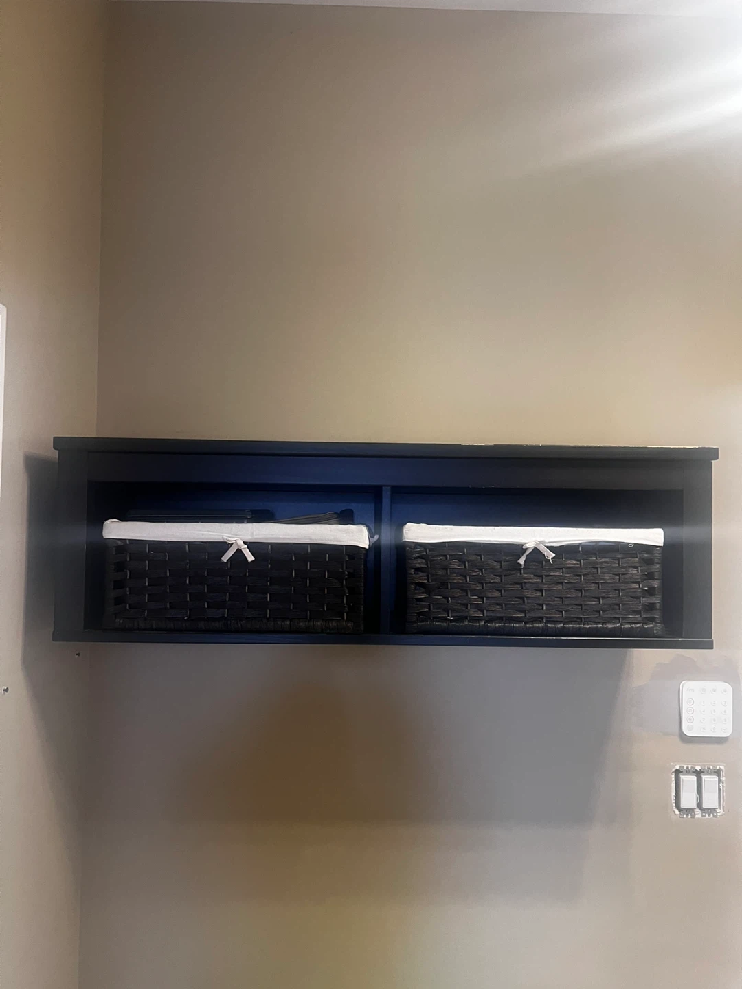Wood Wall Shelf with 2 Woven Baskets