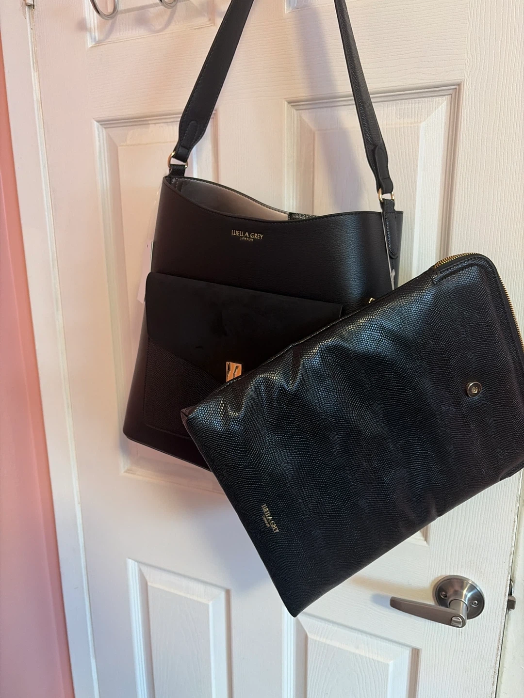 Luella Grey Black Handbag with Clutch