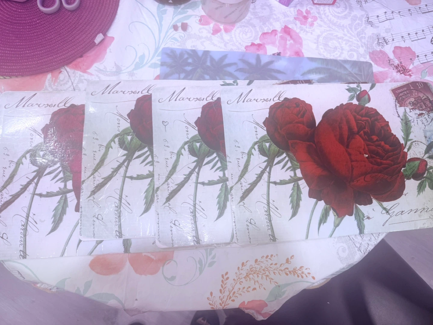 Set of 4 Rose Design Placemats - photo 3