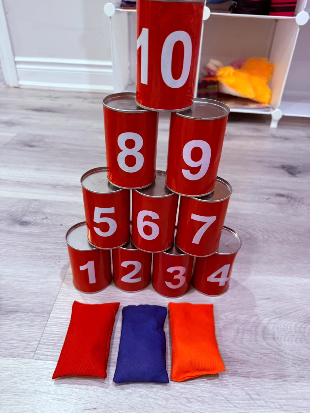 Numbered Tin Can Knockdown Game with Bean Bags - photo 5