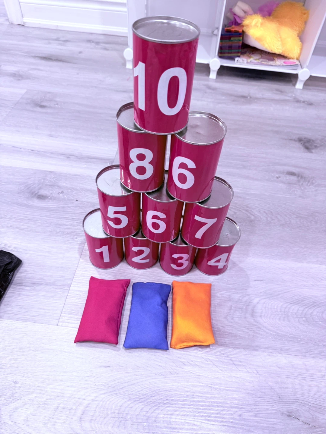 Numbered Tin Can Knockdown Game with Bean Bags - photo 3