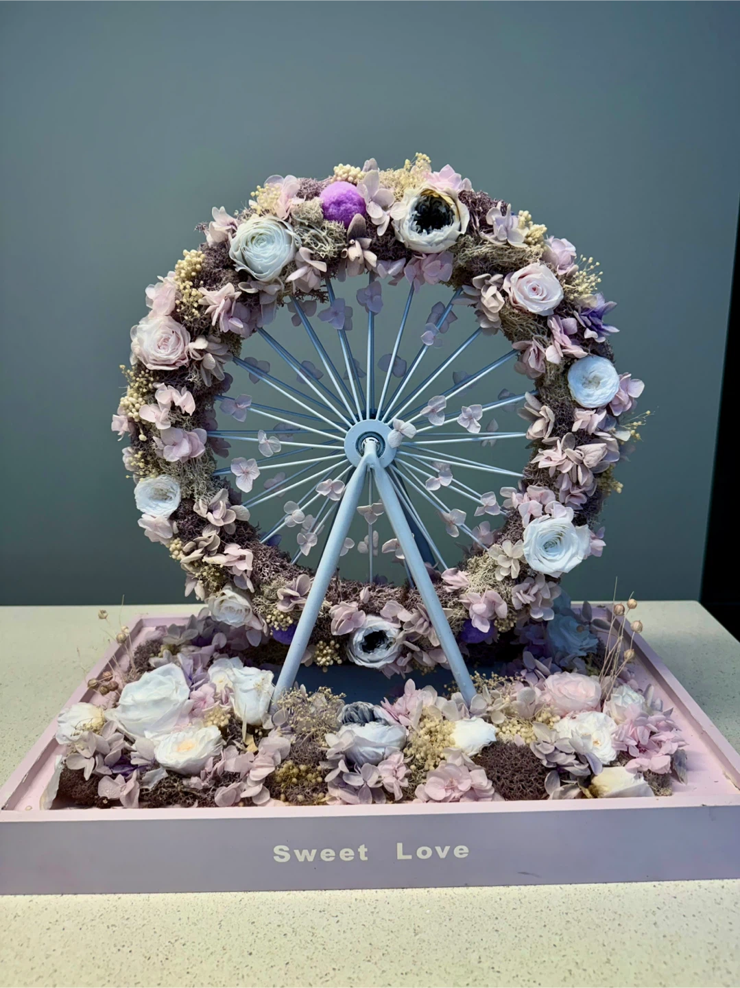 Large Preserved Flower Ferris Wheel in Acrylic Box - photo 2