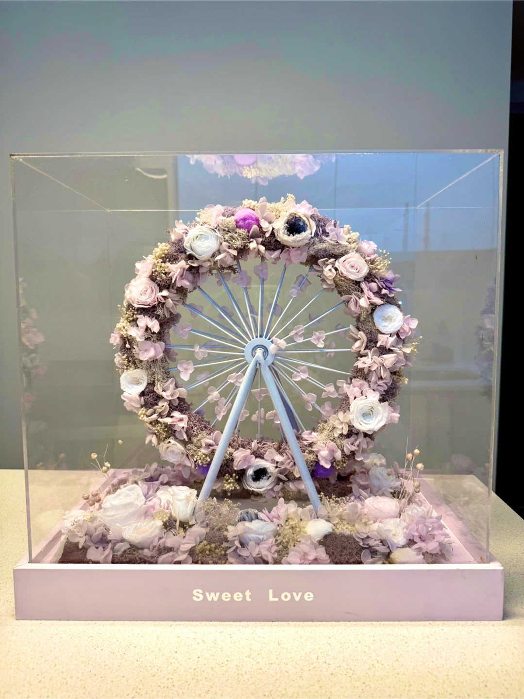 Large Preserved Flower Ferris Wheel in Acrylic Box