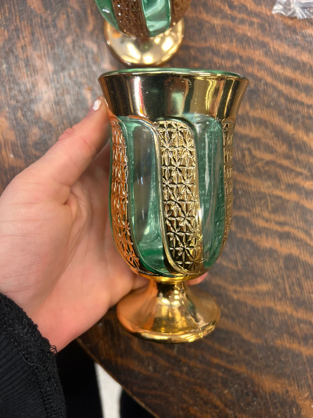 Mid-Century Bohemian Green & Gold Glasses (6) - photo 2