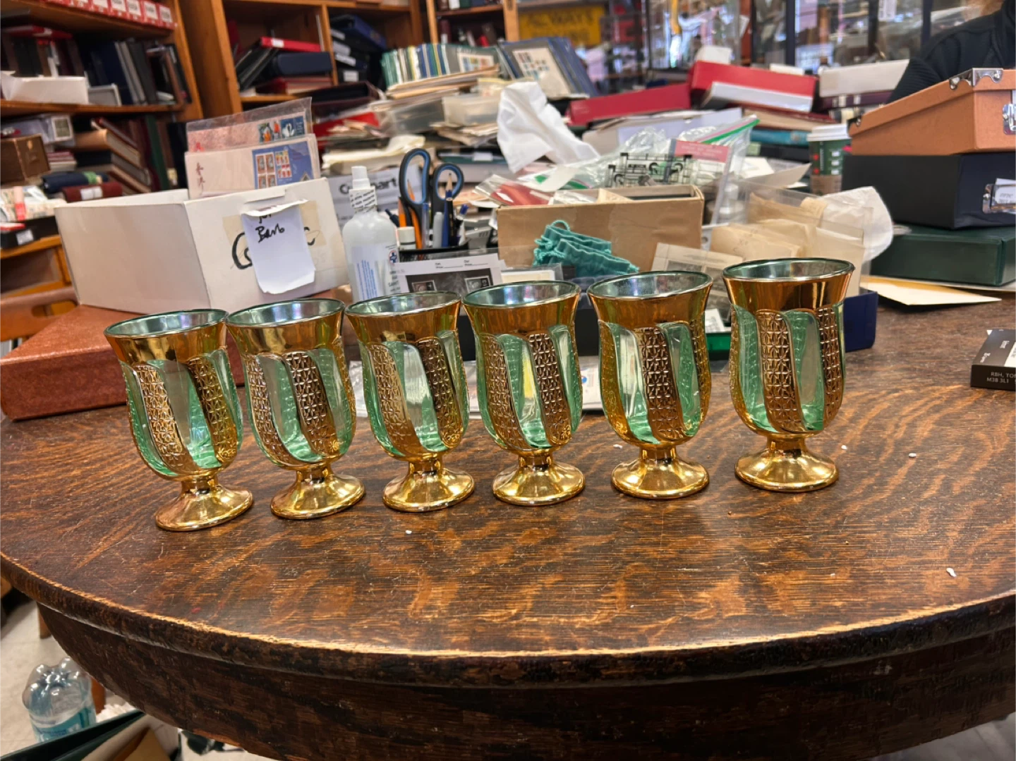 Mid-Century Bohemian Green & Gold Glasses (6)