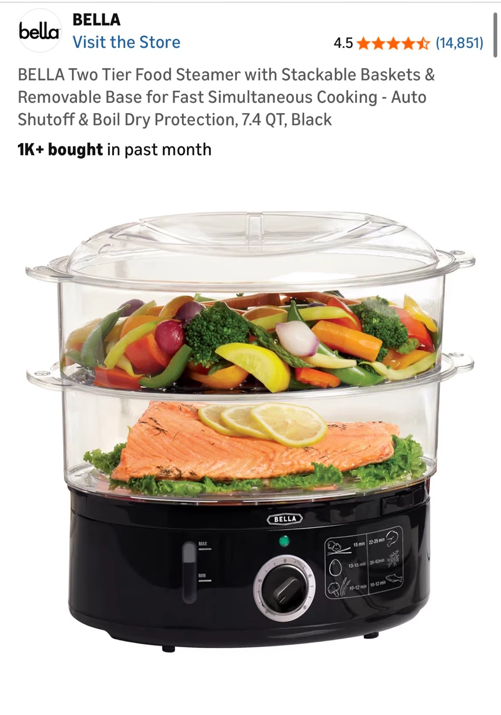BELLA Two Tier Food Steamer - new!