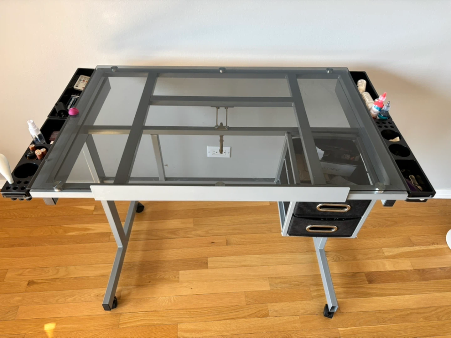 Art Drafting Table with Glass Top and Storage Drawers - photo 2
