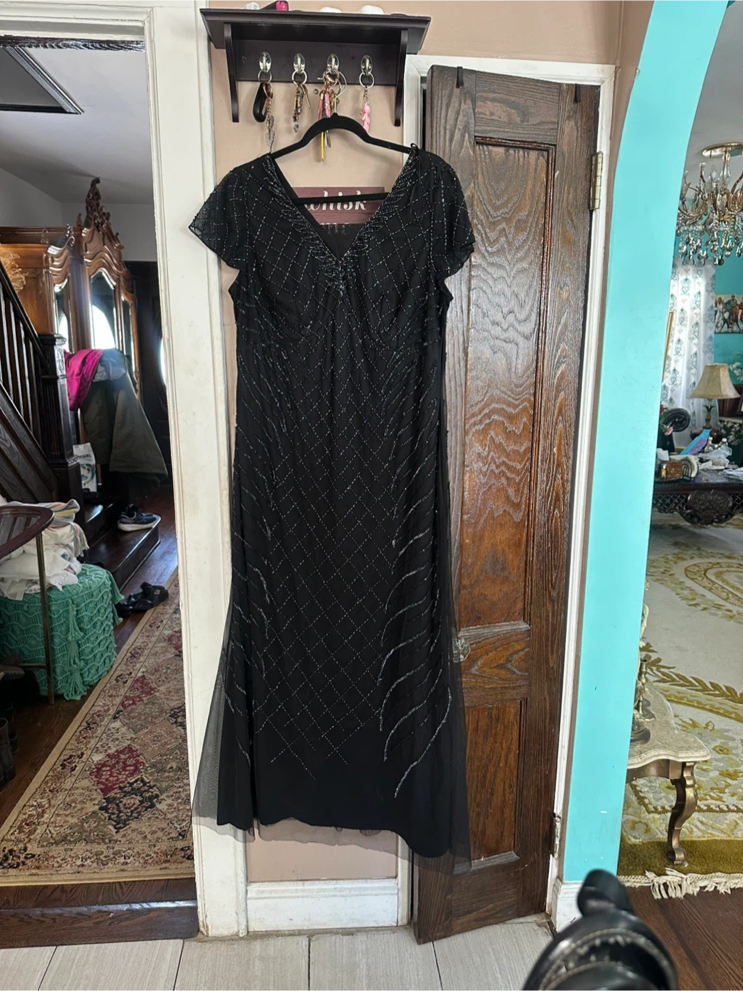 Adrianna Papell Black Beaded Sheath Dress