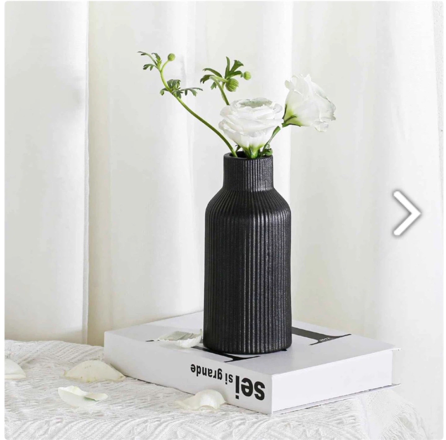 Black Ribbed Ceramic Vase