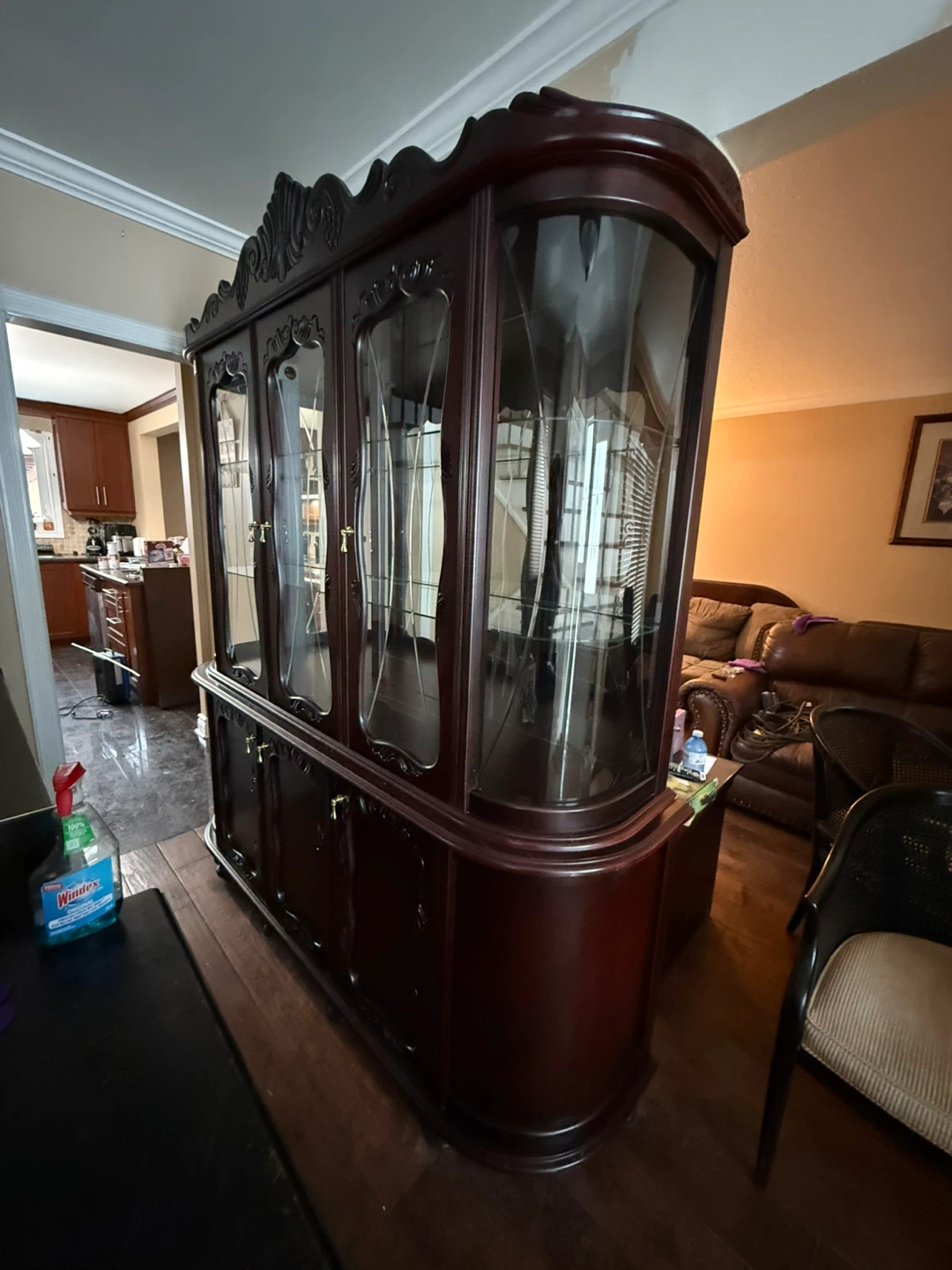 Dark Wood China Cabinet with Glass Doors - photo 2