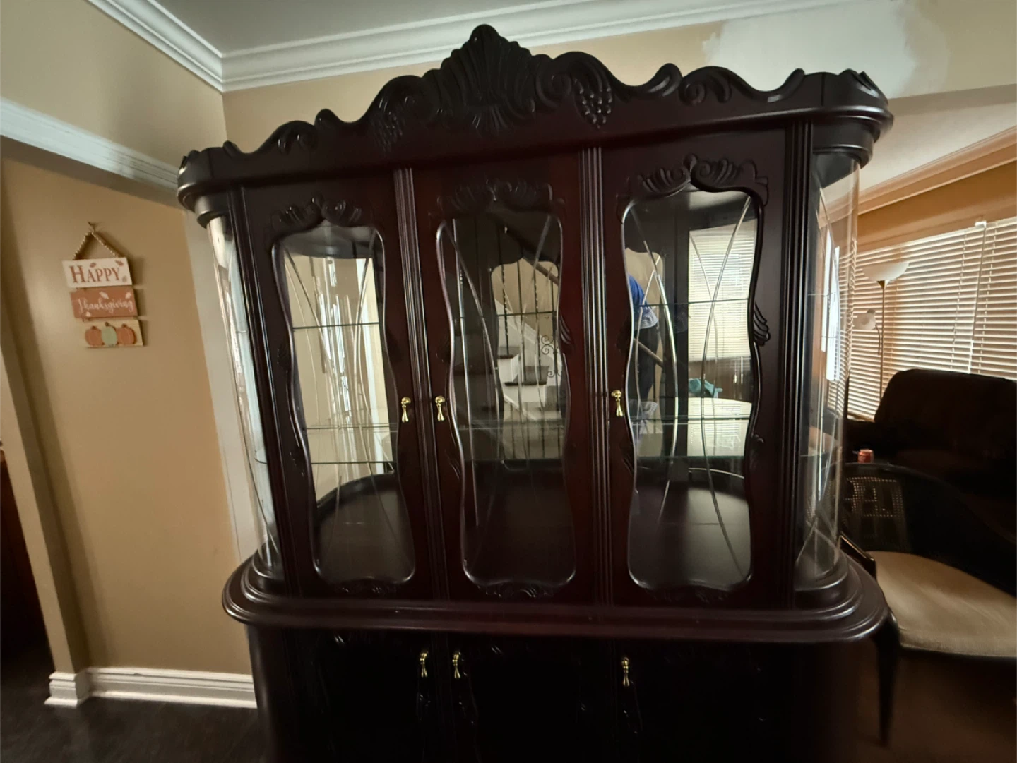 Dark Wood China Cabinet with Glass Doors - photo 3