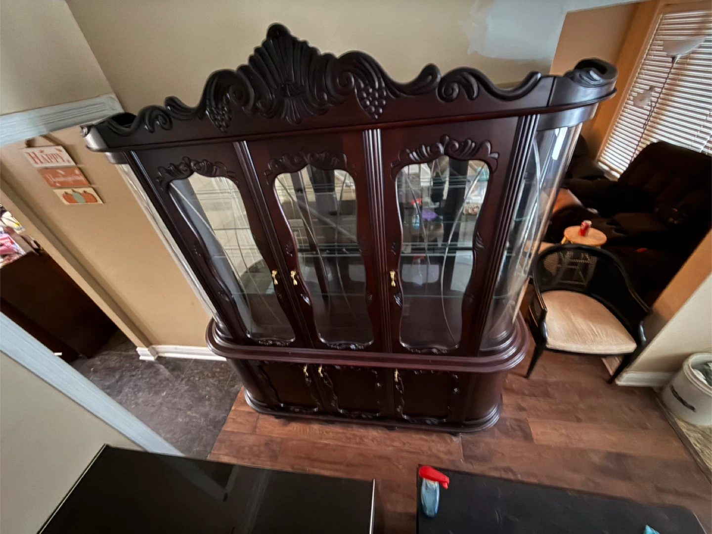Dark Wood China Cabinet with Glass Doors - photo 4