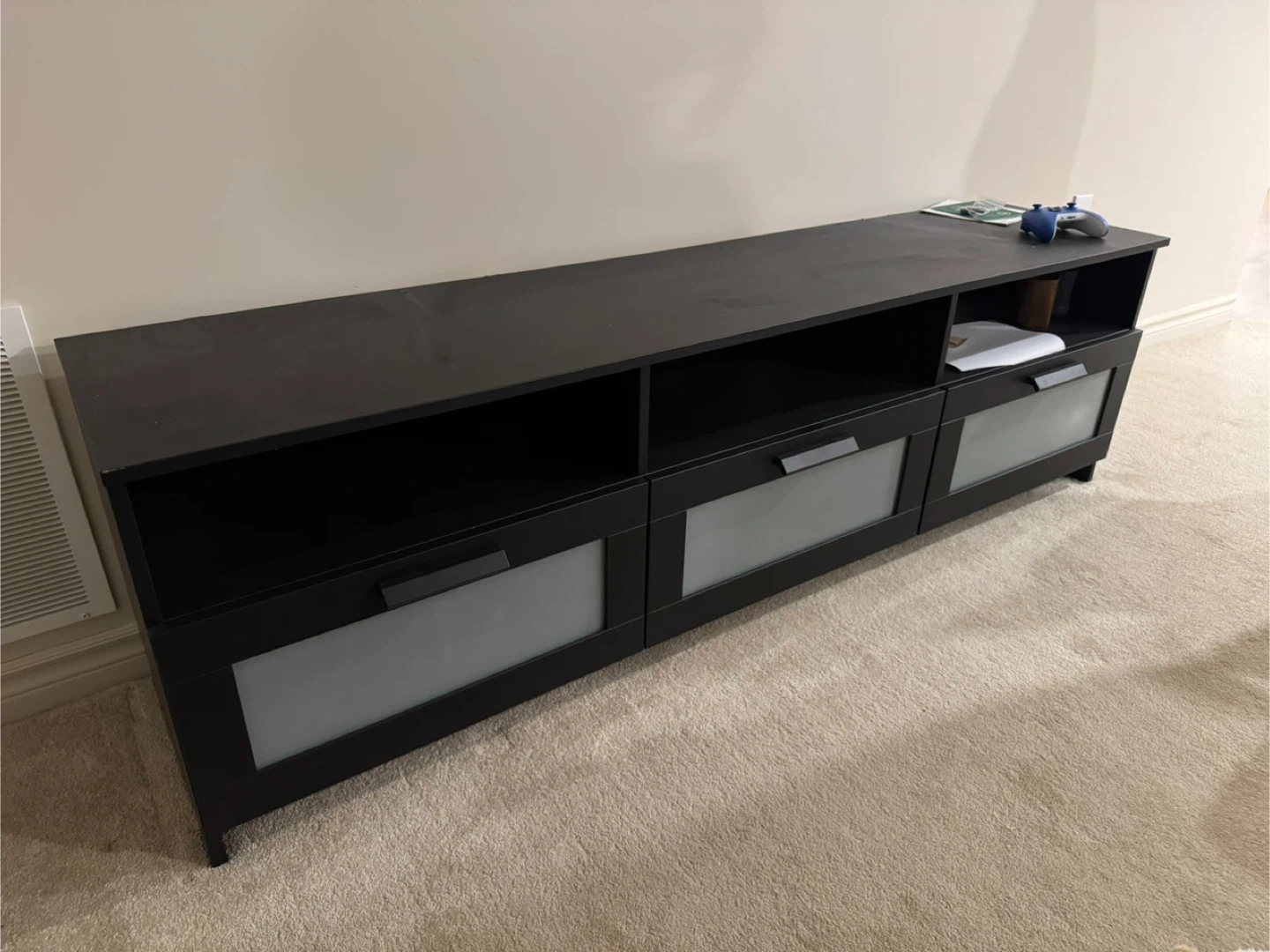 IKEA Black Media Console TV Stand with Frosted Glass Doors