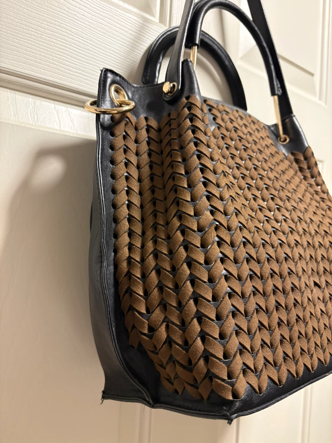 Sondra Roberts Two-Tone Woven and Vegan Leather Hobo Handbag - photo 3