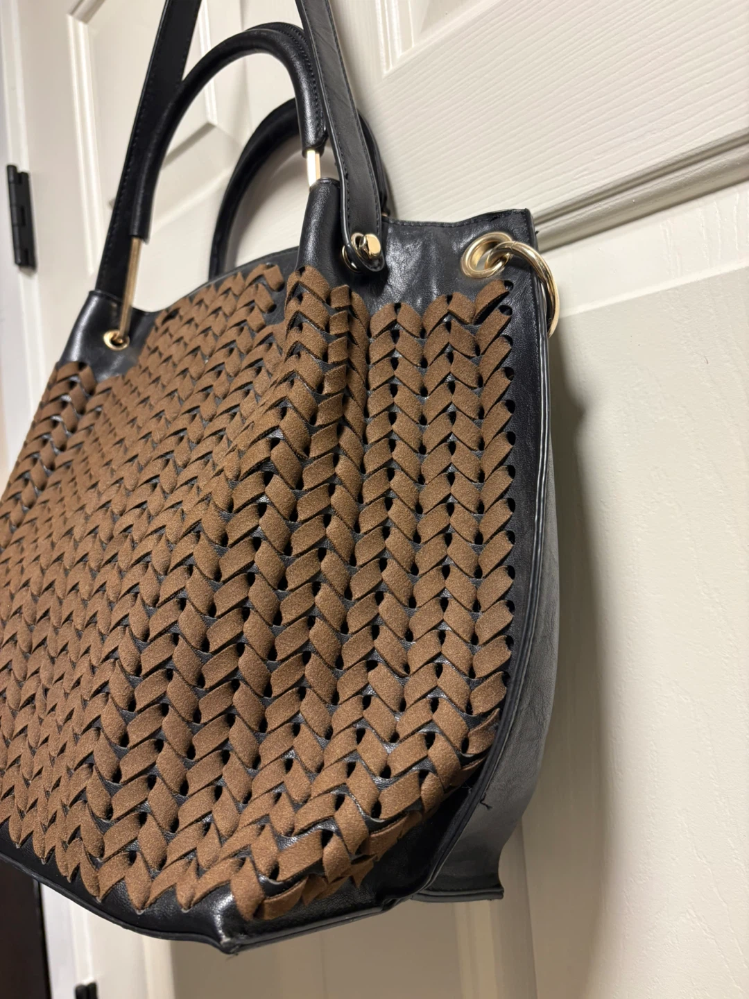 Sondra Roberts Two-Tone Woven and Vegan Leather Hobo Handbag - photo 2
