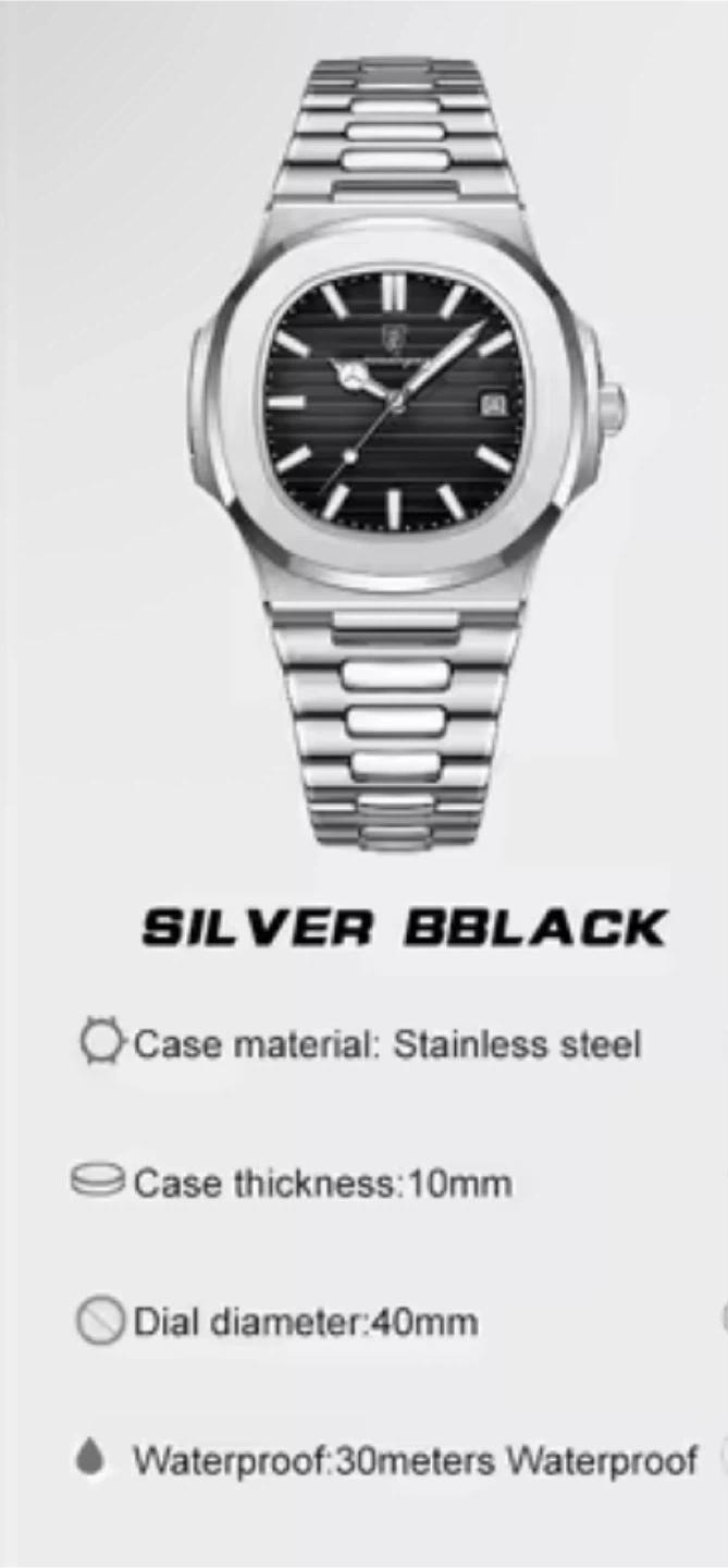 Poeidasgar Silver Black Stainless Steel Watch men’s - photo 3